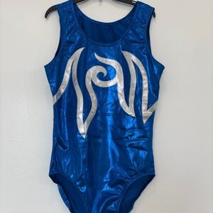 Dreamlight Men’s Gymnastics Leotard–Ocean Blue/Silver Mystique – Adult Medium